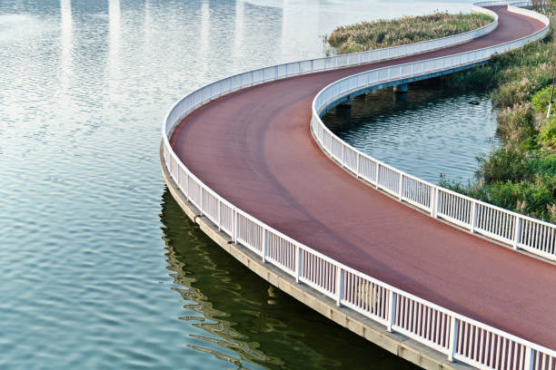 istock Red bridge by the sea 1193743697