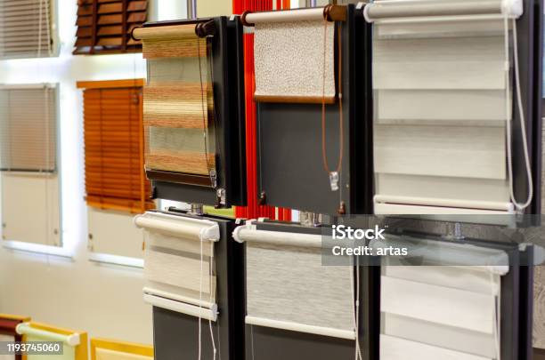 Window Blinds For Sale In The Store Stock Photo - Download Image Now - Window Blinds, Store, Shutter