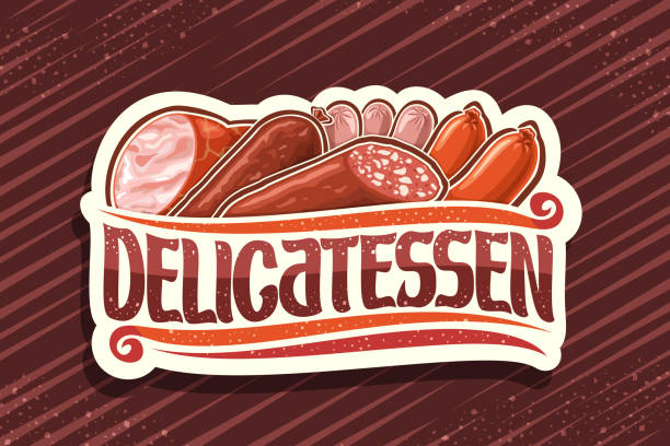 illustrations, cliparts, dessins animés et icônes de étiquette vectorielle pour meat delicatessen - butchers shop butcher meat delicatessen