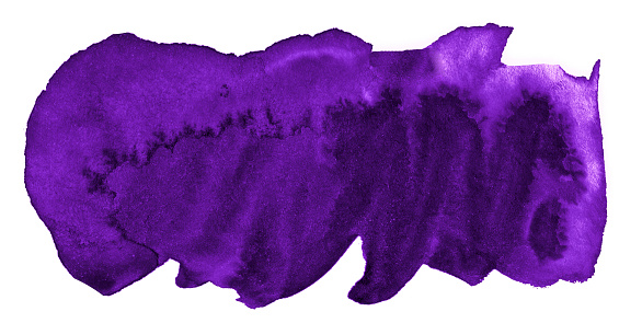 Saturated Purple Watercolor, bright isolated spot with divorces and borders. Violet watercolor frame with copy space for text.