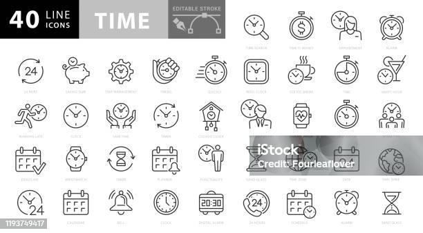 Time And Clock Line Icons Editable Stroke Pixel Perfect For Mobile And Web Stock Illustration - Download Image Now