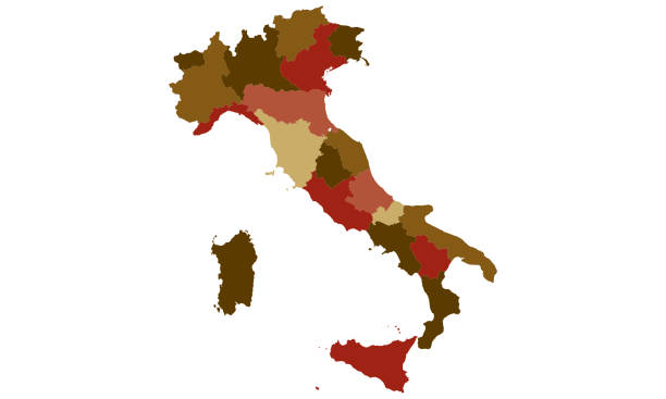 illustrazioni stock, clip art, cartoni animati e icone di tendenza di italia mappa vettore colorato con regioni dettagliate - palladino