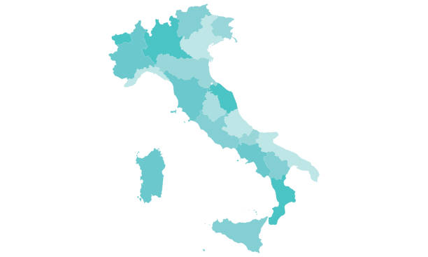 illustrazioni stock, clip art, cartoni animati e icone di tendenza di italia mappa vettore colorato con regioni - italia