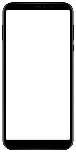 Brand new smartphone black color with blank screen isolated on white background mockup. Front view of modern android multimedia mobile phone easy to edit and put your image or text. Brand new smartphone black color with blank screen isolated on white background mockup. Front view of modern android multimedia mobile phone easy to edit and put your image or text. phone cover isolated stock illustrations