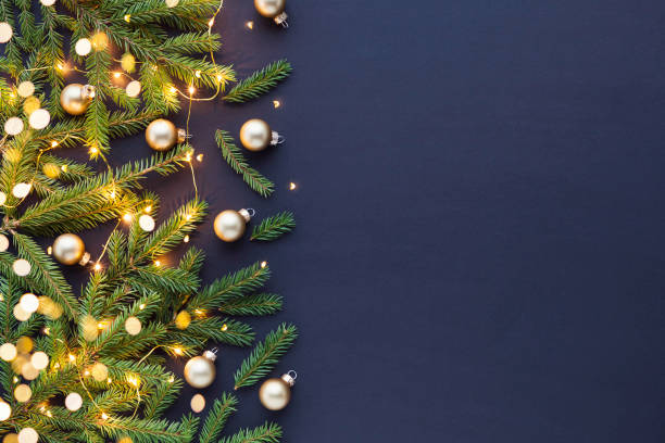 istock Christmas composition on black background - beautiful natural decorations and copy space for your greetings or text 1193759846