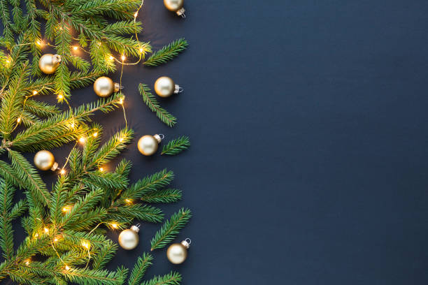istock Christmas composition on black background - beautiful natural decorations and copy space for your greetings or text 1193759860