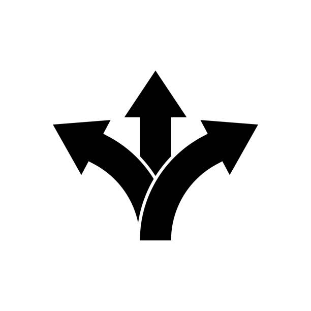 Three way direction arrow icon. Vector Three way direction arrow icon. Vector crossroad illustrations stock illustrations