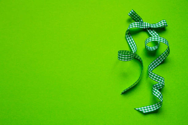 istock Green checkered ribbon and bow, minimalistic easter background or concept 1193762527