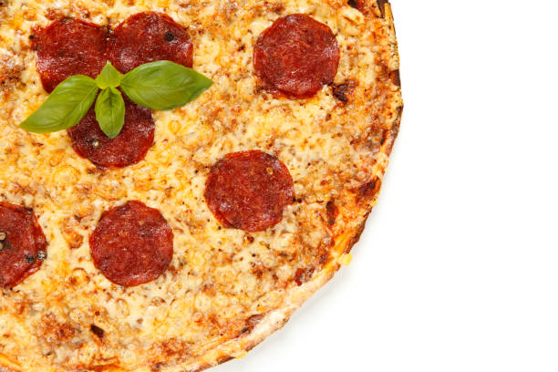 istock Pepperoni pizza with salami and cheese on white background 1193763568