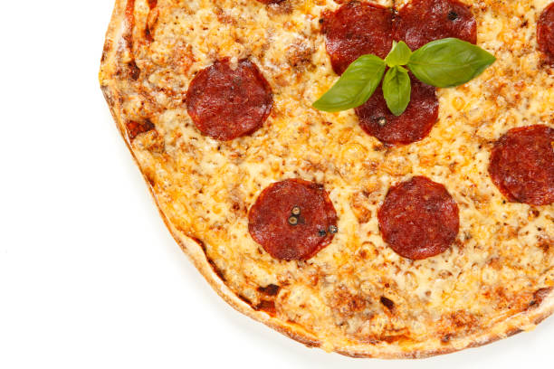 istock Pepperoni pizza with salami and cheese on white background 1193763581