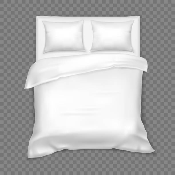 ilustrações, clipart, desenhos animados e ícones de vista superior na cama dobro com matress, linho branco - mattress bed cushion isolated