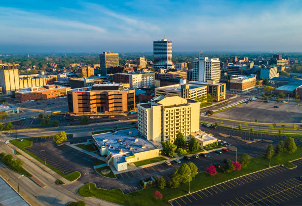 South Bend Indiana Downtown Aerial View South Bend Indiana Downtown Aerial View 2019 indiana photos stock pictures, royalty-free photos & images
