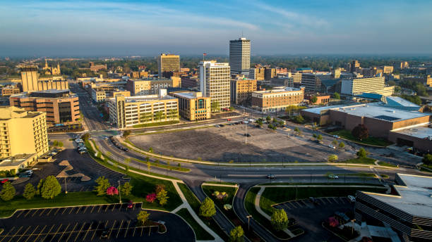 South Bend Indiana Downtown Aerial View South Bend Indiana Downtown Aerial View 2019 south bend stock pictures, royalty-free photos & images