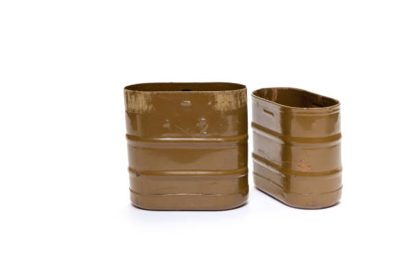 istock Open green metal container stands on white background 1193770164