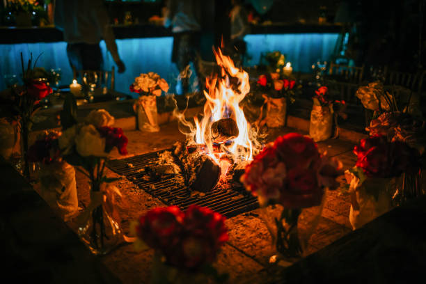 istock Beautiful fireplace in restaurant 1193773654