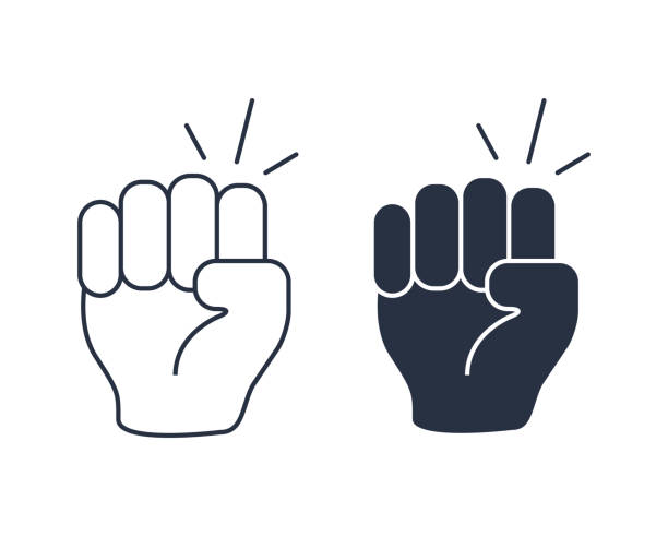 Hand knocking on door icon. Vector illustration. Agression symbol,violence, fist of fury icon. Solid and linear vector Hand knocking on door icon. Vector illustration. Agression symbol,violence, fist of fury icon. Solid and linear vector icons set icolated on white background. Punch, human hand, protest concept. fist human hand punching power stock illustrations