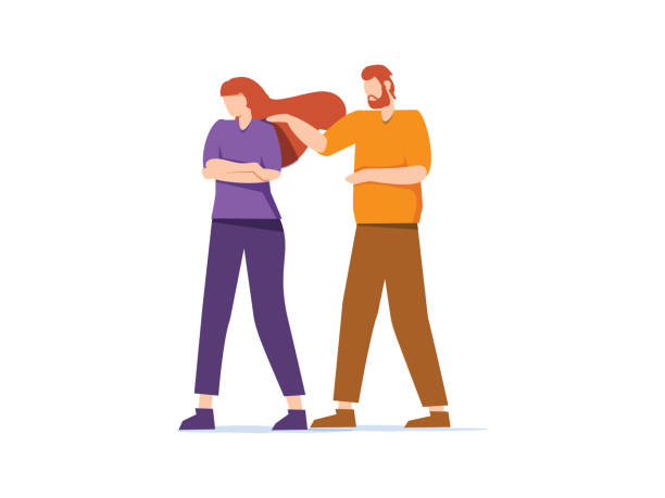 ilustrações de stock, clip art, desenhos animados e ícones de sorry. the man apologizes to the offended woman. relationships. vector illustration in a flat style. relation problems - pleading men women reconciliation