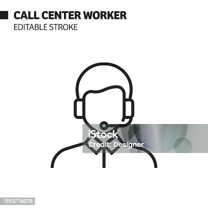 istock Call Center Worker Line Icon, Outline Vector Symbol Illustration. Pixel Perfect, Editable Stroke. 1193776078