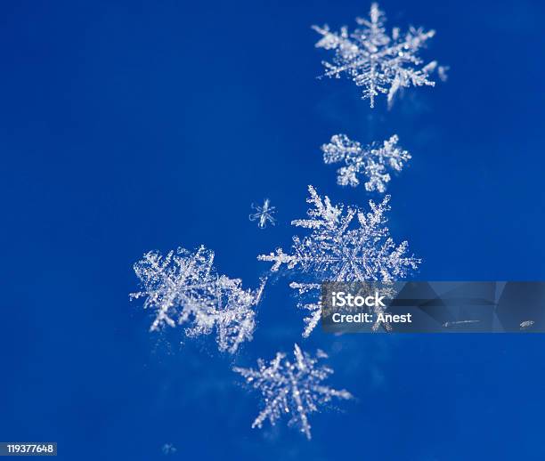 Natürliche Schneeflocken Stockfoto und mehr Bilder von Bildhintergrund - Bildhintergrund, Blau, Eingefroren