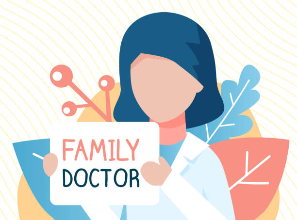 ilustrações de stock, clip art, desenhos animados e ícones de family doctor banner. nurse holding blank board. healthcare medical service. pediatrician doctor - dentist dentist office dentists chair cartoon