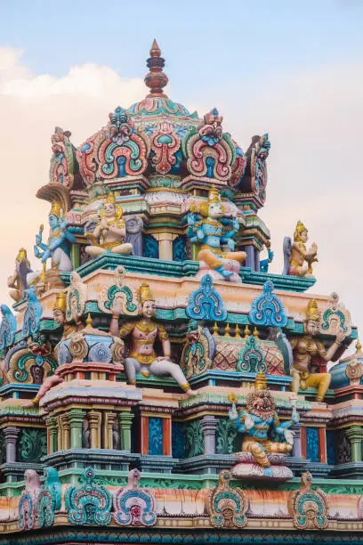 Gopuram Of Hindu God Idols On Top Of Mamoothiamman Temple OMR Chennai Tamil Nadu South India