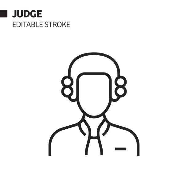 ikona linii sędziego, ilustracja symbolu wektora konspektu. pixel perfect, edytowalny obrys. - judge gavel law justice stock illustrations