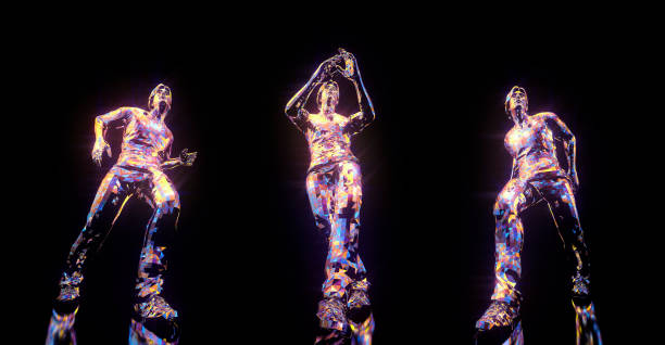 istock Dancing poses 3D render. Set of 3 items isolated on black background 1193783311