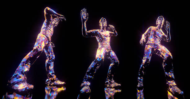 istock Dancing poses 3D render. Set of 3 items isolated on black background 1193783323