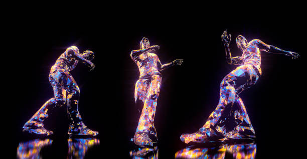 istock Dancing poses 3D render. Set of 3 items isolated on black background 1193783354