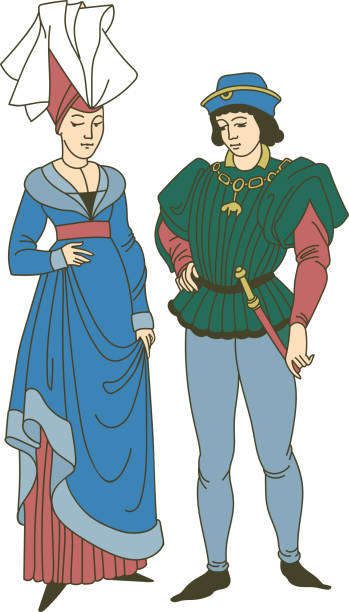 illustrations, cliparts, dessins animés et icônes de couples médiévaux utilisant des costumes historiques - princess women duchesses renaissance