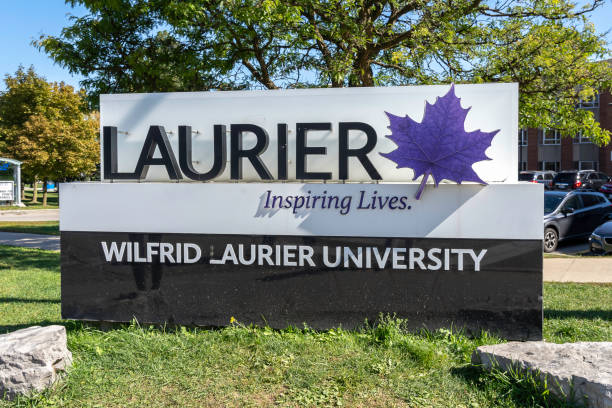 Sign of Wilfrid Laurier University in Waterloo, Ontario, Canada. Waterloo, Ontario, Canada - September 30, 2019: Sign of Wilfrid Laurier University in Waterloo, Ontario, Canada. Wilfrid Laurier University is a public university in Ontario. wilfrid laurier stock pictures, royalty-free photos & images