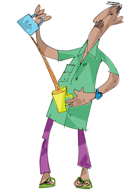 An indian tea vendor An indian tea vendor pouring tea from mug to cup. Cartoon. Caricature. indian pouring tea stock illustrations