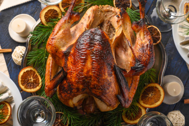 istock Festive turkey, on a served table, recipes, horizontal frame 1193792844