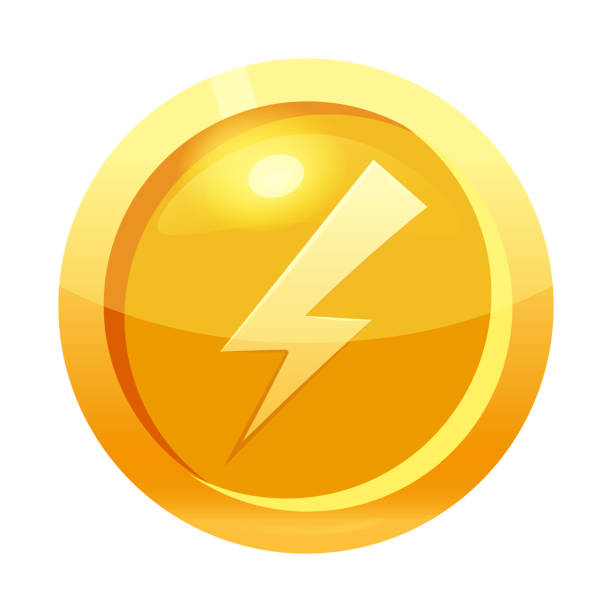 istock Game coin gold with lightning symbol, icon, game interface, gold metal. For web, game or application GUI UI. Vector illustration isolated 1193803790