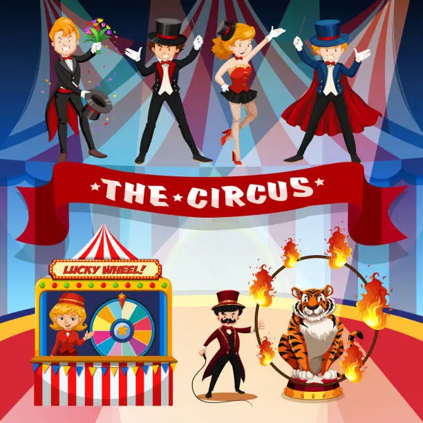 Vector illustration of Circus, fun fair, amusement park theme template