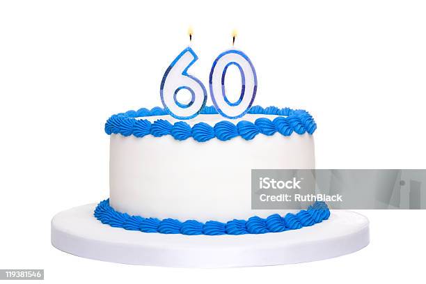 Freshly Made Birthday Cake And Number 60 Candles Stock Photo - Download Image Now - Number 60, Cake, Birthday