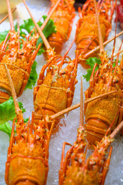 Expensive food, fresh lobster on the ice