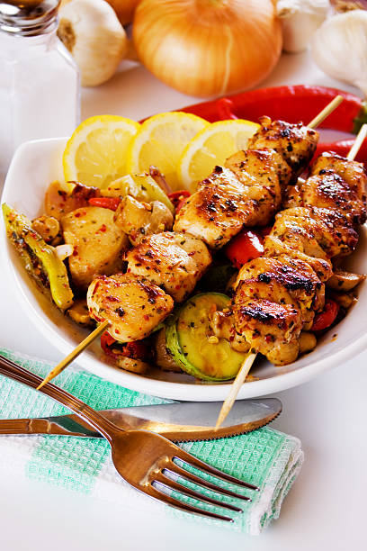 istock Grilled chicken meat on skewer 119381751