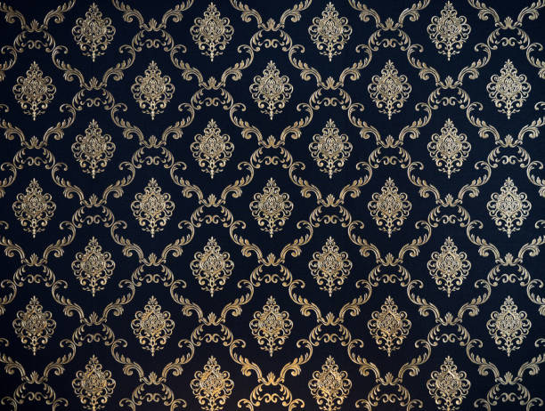 motif thaï de ligne d'or sur le tissu bleu marine pour le fond - thai motifs photos et images de collection