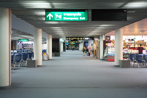 Bangkok,Thailand-December 8, 2019: International terminal for departure at Don Mueang International Airport in the midnight in Bangkok