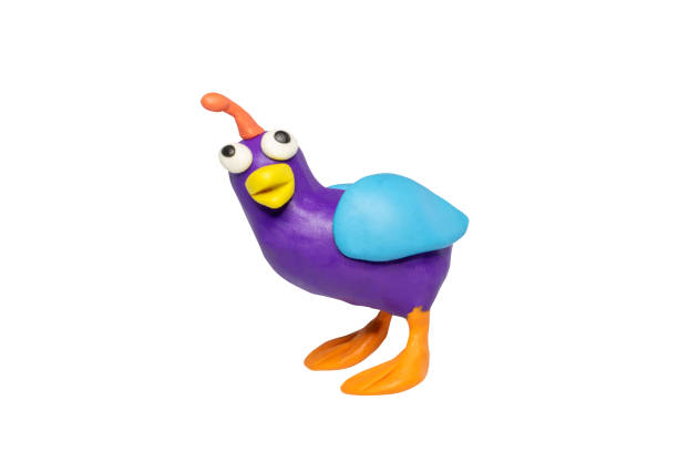 Statues like cute animals for children. Molding from plasticine. Cartoon characters, Quail isolated on white background with clipping path.