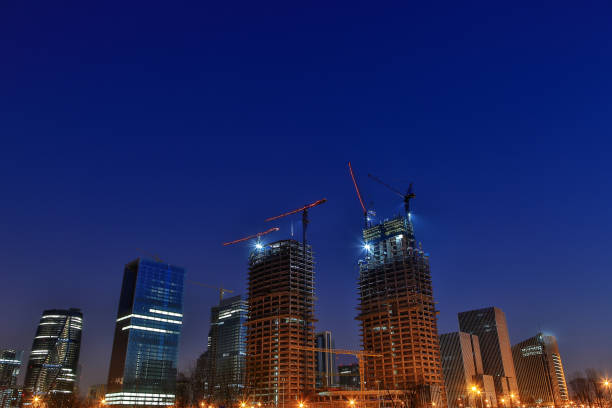 istock Night view of building crane 1193825854