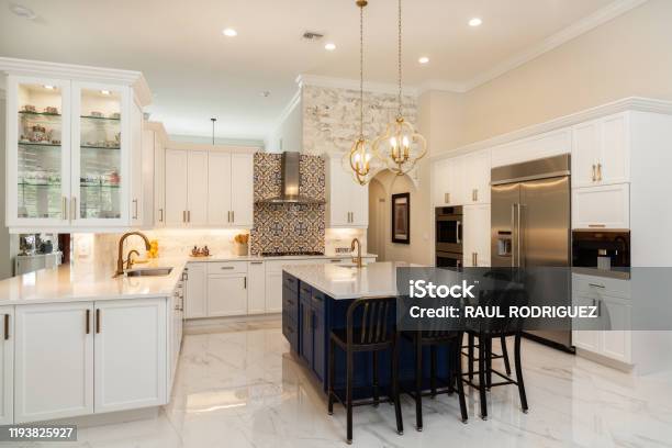 Luxury White Kitchen Design Stock Photo - Download Image Now - Kitchen, Luxury, Home Interior