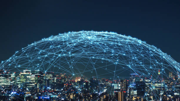 Smart city and communication network concept. 5G. LPWA (Low Power Wide Area). Wireless communication.
