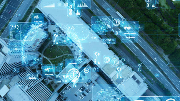 istock Smart city and communication network concept. 5G. GUI (Graphical User Interface). 1193827067