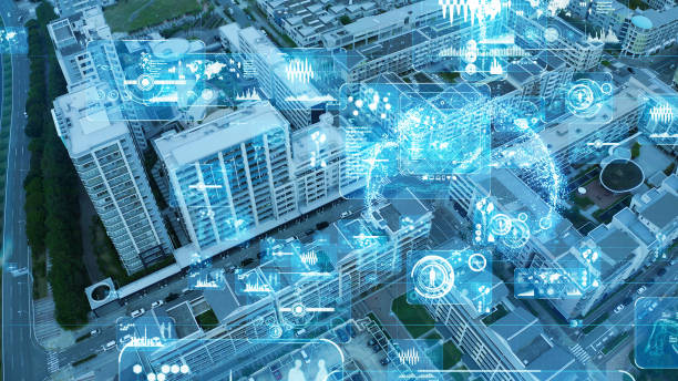 istock Smart city and communication network concept. 5G. GUI (Graphical User Interface). 1193827108