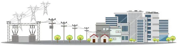 Vector illustration of Office buildings in the city