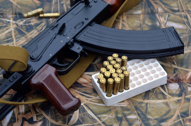 AK-74 gun Russian assault rifle AK-74. Unformal shooting range near Kiev. December 13,2019. Kiev Region, Ukraine ak 47 bullets stock pictures, royalty-free photos & images