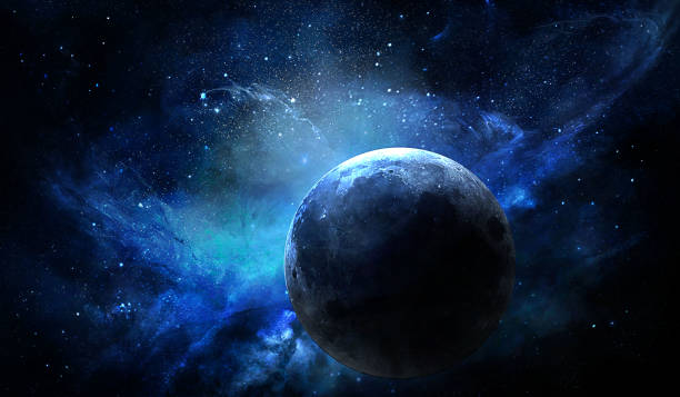 istock abstract space illustration, moon in shining stars in blue tones 1193830841