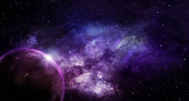 istock abstract space illustration, moon in shining stars in violet tones 1193830845